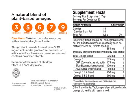 juice plus omega blend label.